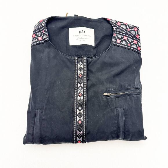 Day Birger Et Mikkelsen Black Denim Jacket Embroidered Pattern Size 42 XL - Picture 6 of 6